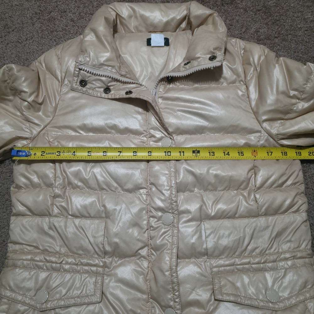 J Crew Down‎ Zip Puffer Coat Jacket Cream Beige Womens Medium Snap Button - Picture 10 of 12